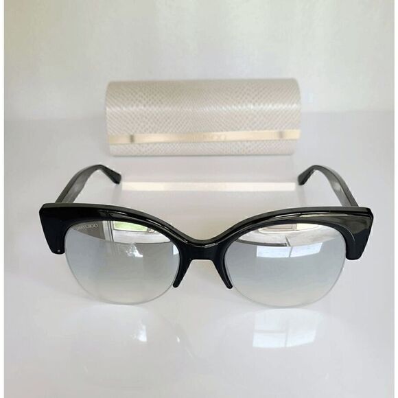 JIMMY CHOO Women\'s Oval 56mm Priya/S Black Glitter Sunglasses NEW WITH CASE $425 main image 5